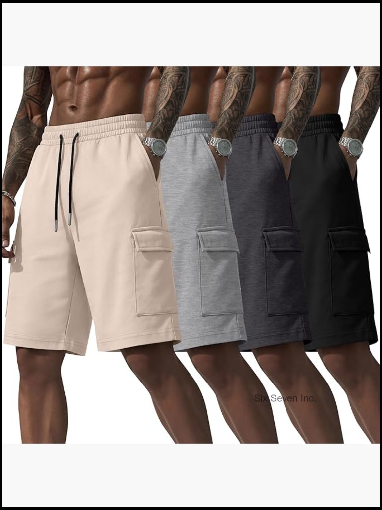 4 Pack Men's Cargo Shorts 9 Inch Athletic Gym Baggy Drawstring Summer Casual